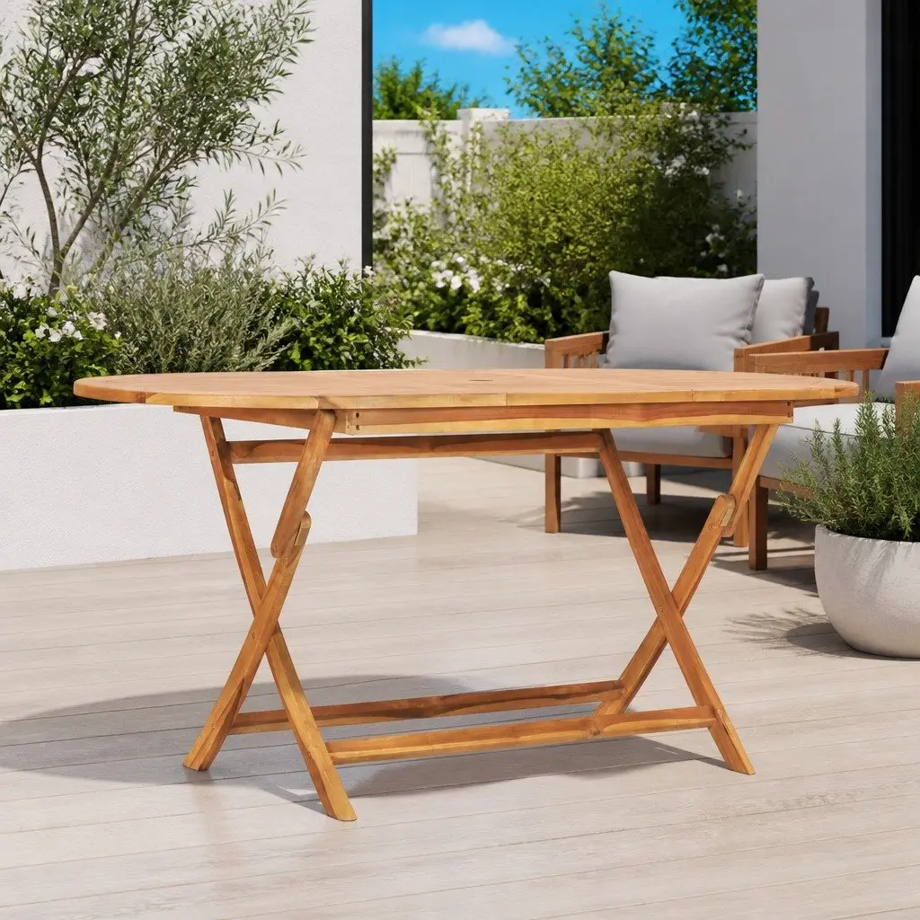 Folding Dining Table Teak Wood 160x80cm Outdoor Garden Patio Furniture Brown