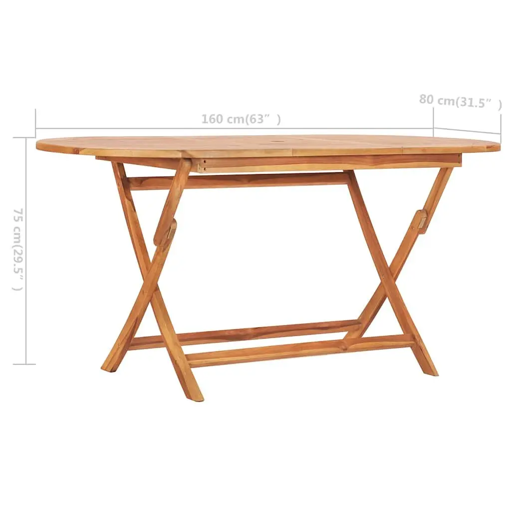 Folding Dining Table Teak Wood 160x80cm Outdoor Garden Patio Furniture Brown