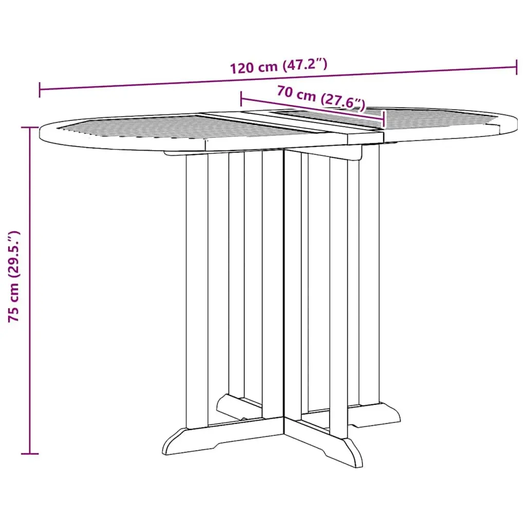Folding Butterfly Dining Table Solid Teak Wood 120x70x75cm Outdoor Patio Furniture Brown