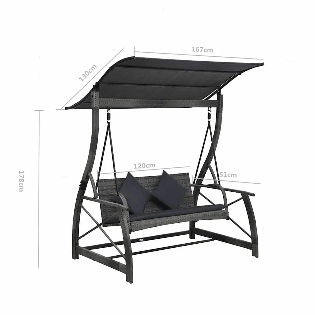 3-Seater Garden Swing Bench with Canopy Outdoor Patio Chair Grey