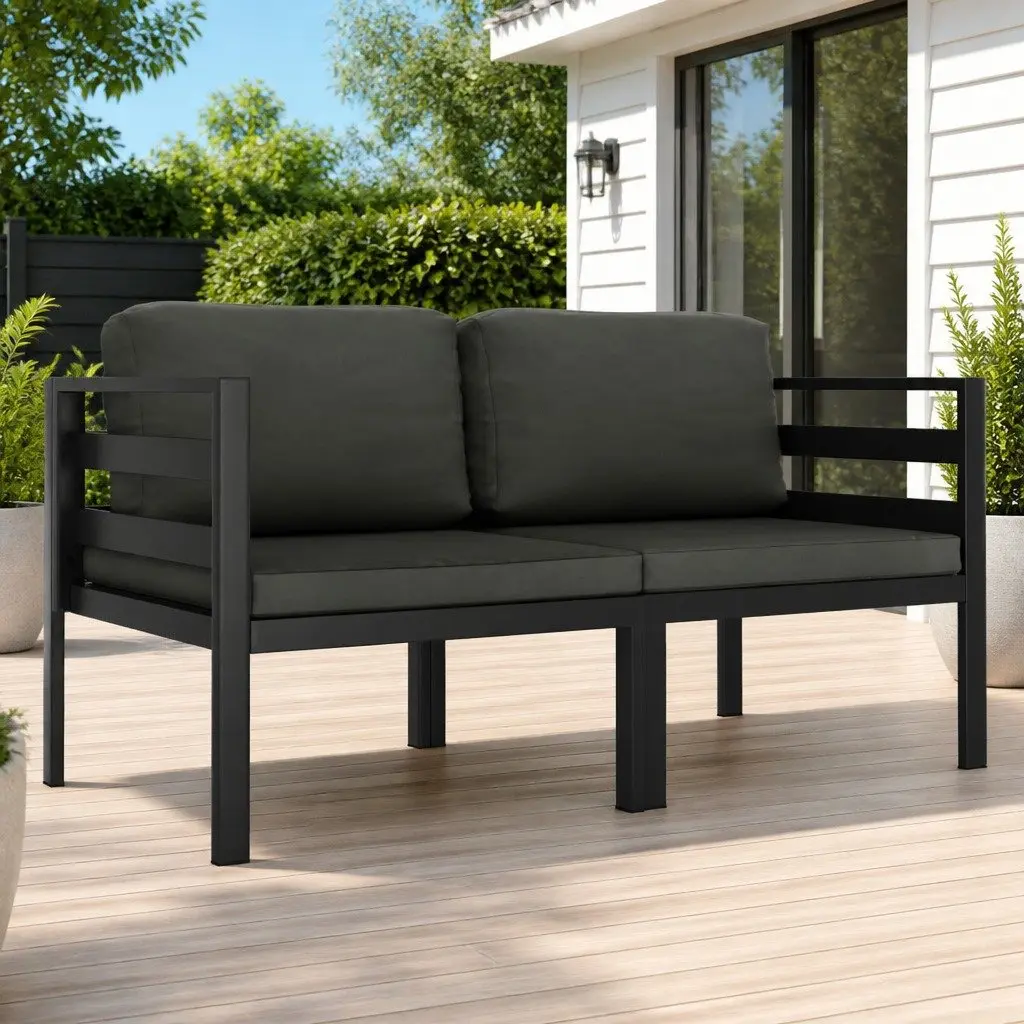2 Piece Garden Sofa Set Modular Outdoor Lounge Sectional with Cushions Anthracite