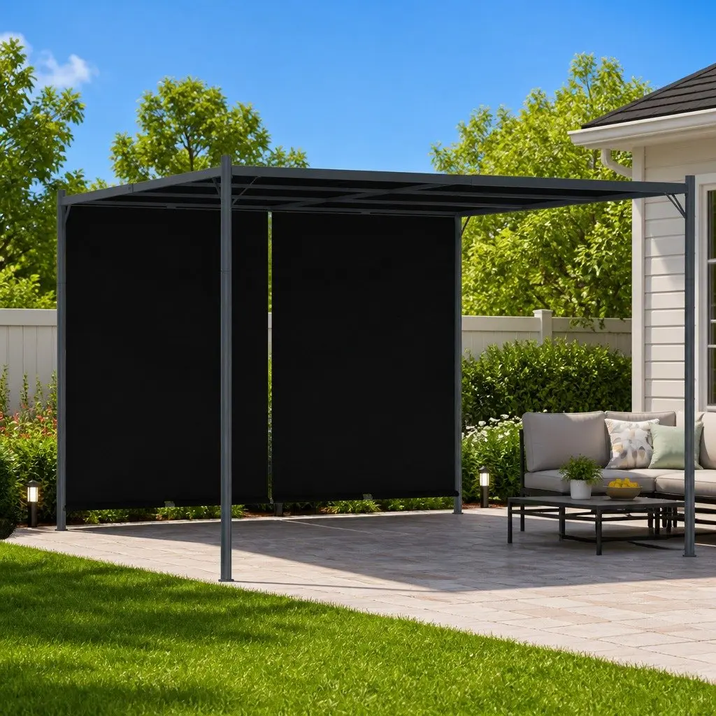 Retractable Sliding Roof Garden Pergola 3x3m Anthracite Structure for Outdoor Spaces