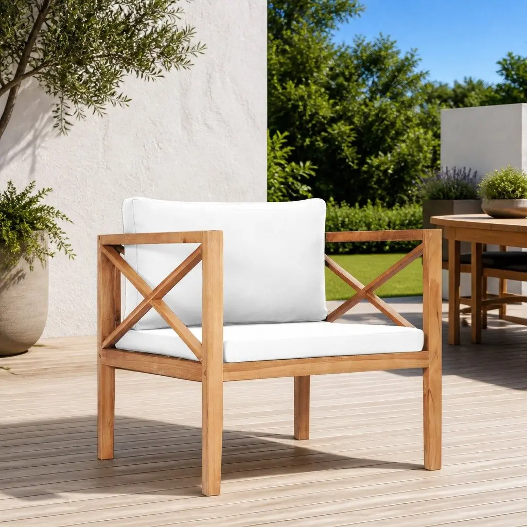 Outdoor Garden Chair with Cream Cushions