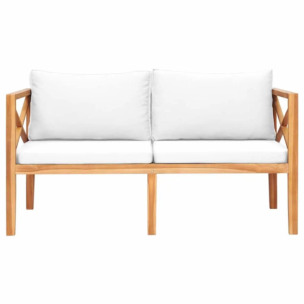 Outdoor Garden Bench Teak Wood Cream Cushion 2 Seater