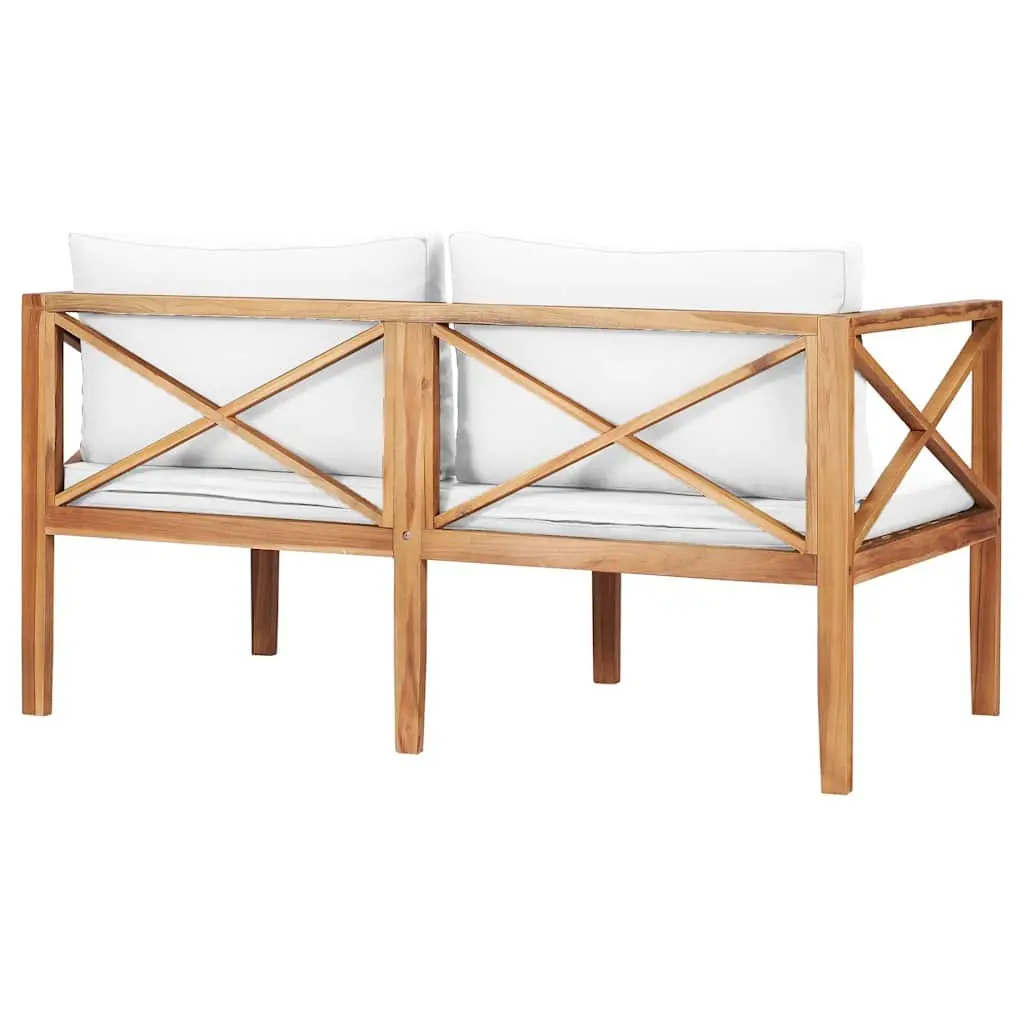 Outdoor Garden Bench Teak Wood Cream Cushion 2 Seater