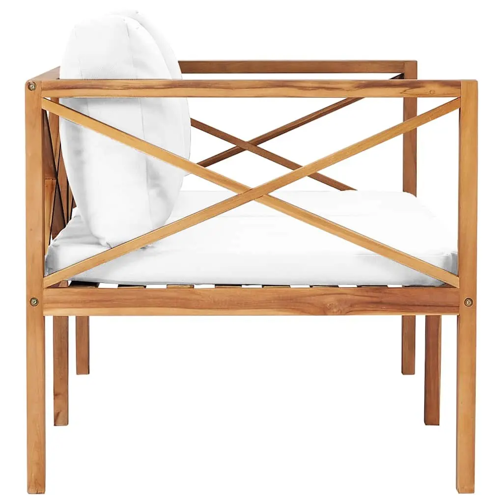 Outdoor Garden Bench Teak Wood Cream Cushion 2 Seater