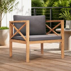 Garden Chair Outdoor Seating Teak Wood Frame with Grey Cushion Patio Furniture