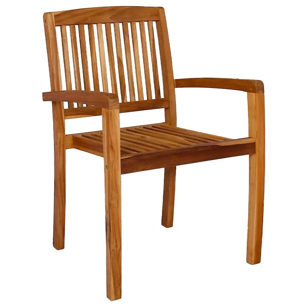 Outdoor Stacking Dining Chairs Set of 2 Teak Wood Garden Patio Seating