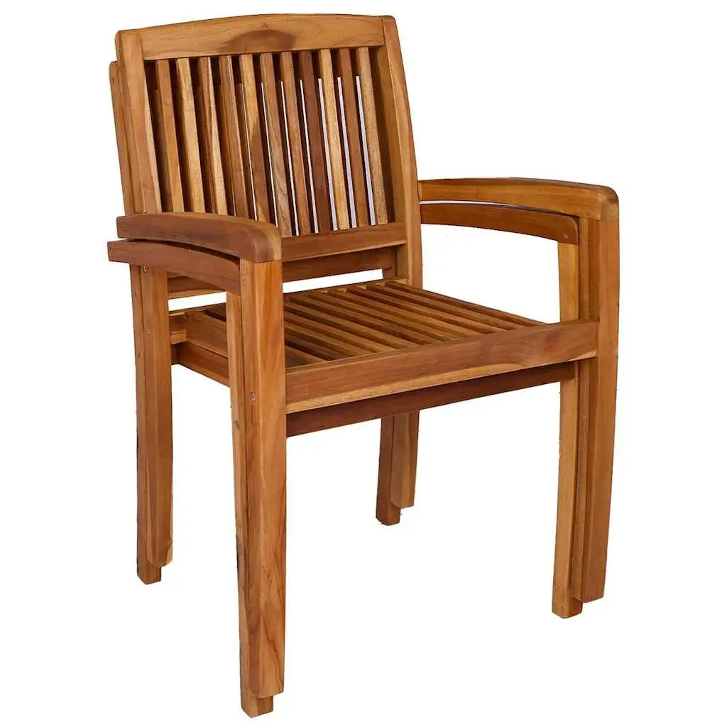 Outdoor Stacking Dining Chairs Set of 2 Teak Wood Garden Patio Seating