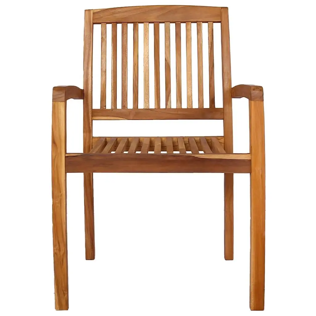 Outdoor Stacking Dining Chairs Set of 2 Teak Wood Garden Patio Seating