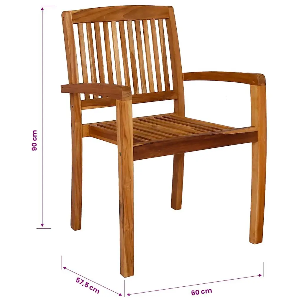 Outdoor Stacking Dining Chairs Set of 2 Teak Wood Garden Patio Seating