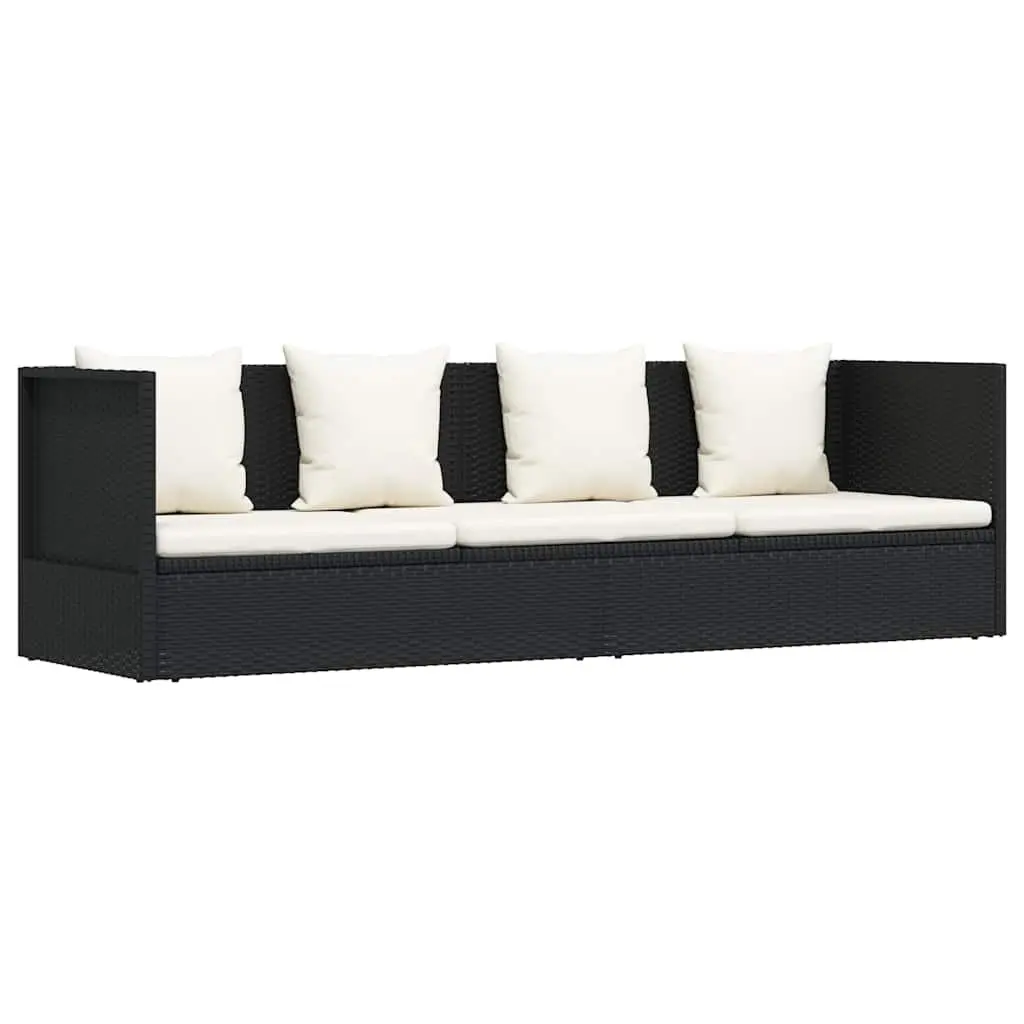 Adjustable Outdoor Rattan Sun Lounger with Thick Cushion and Pillows Black