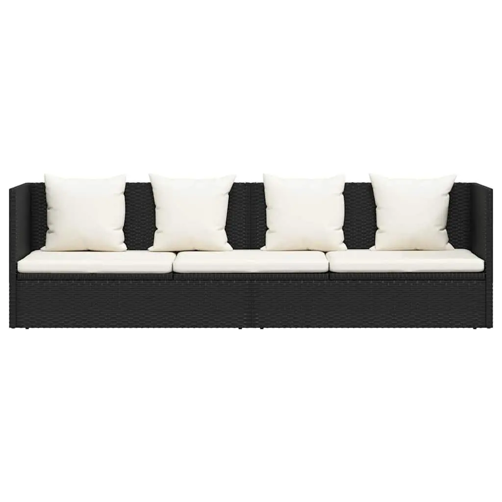 Adjustable Outdoor Rattan Sun Lounger with Thick Cushion and Pillows Black