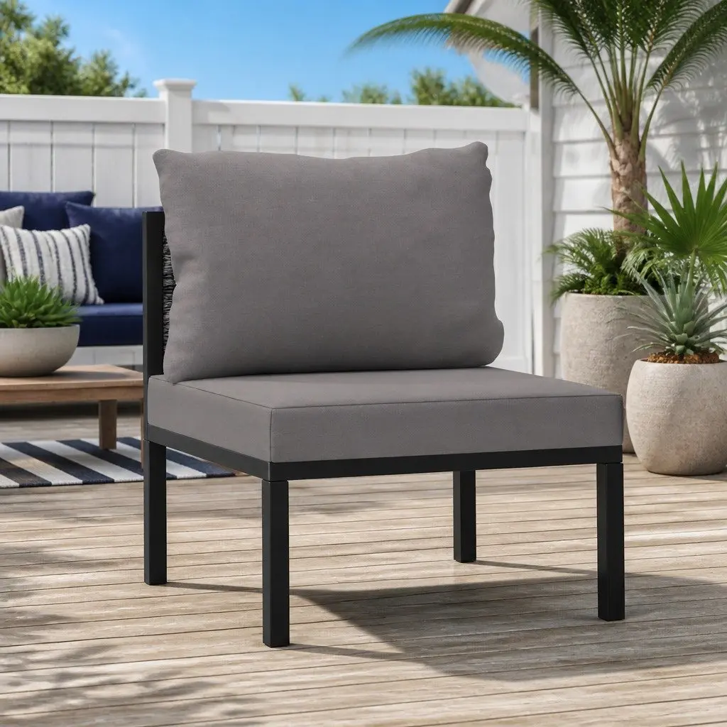 Outdoor Sectional Middle Sofa Hand-Woven Poly Rattan Anthracite