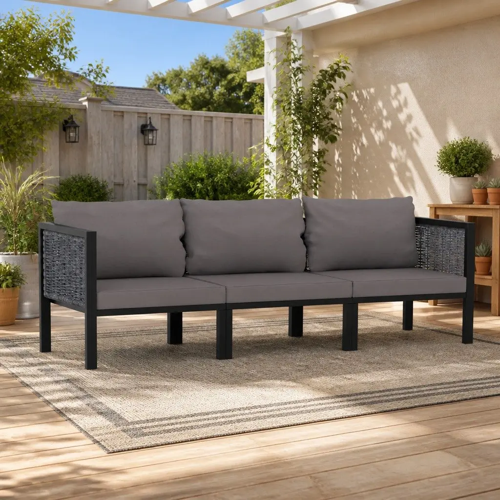 Outdoor Sofa Hand-Woven Poly Rattan 3-Seater Lounge Anthracite Suitable for Garden Patio and Indoor Use