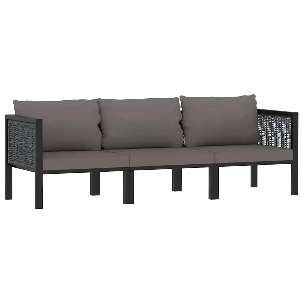 Outdoor Sofa Hand-Woven Poly Rattan 3-Seater Lounge Anthracite Suitable for Garden Patio and Indoor Use