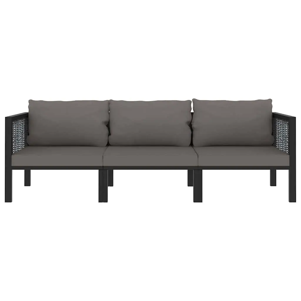 Outdoor Sofa Hand-Woven Poly Rattan 3-Seater Lounge Anthracite Suitable for Garden Patio and Indoor Use