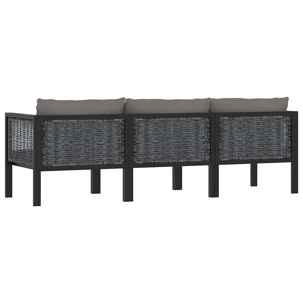 Outdoor Sofa Hand-Woven Poly Rattan 3-Seater Lounge Anthracite Suitable for Garden Patio and Indoor Use