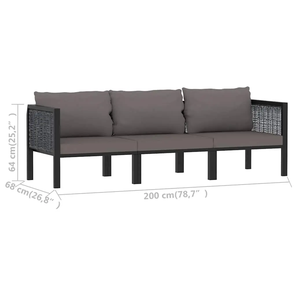 Outdoor Sofa Hand-Woven Poly Rattan 3-Seater Lounge Anthracite Suitable for Garden Patio and Indoor Use