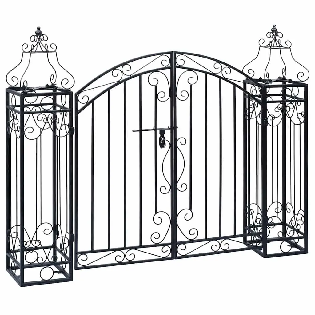 Wrought Iron Ornamental Garden Gate Black Outdoor Entryway 122 x 20.5 x 100 cm
