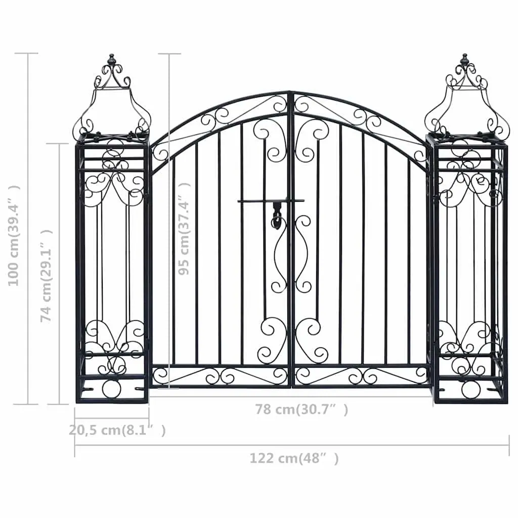 Wrought Iron Ornamental Garden Gate Black Outdoor Entryway 122 x 20.5 x 100 cm