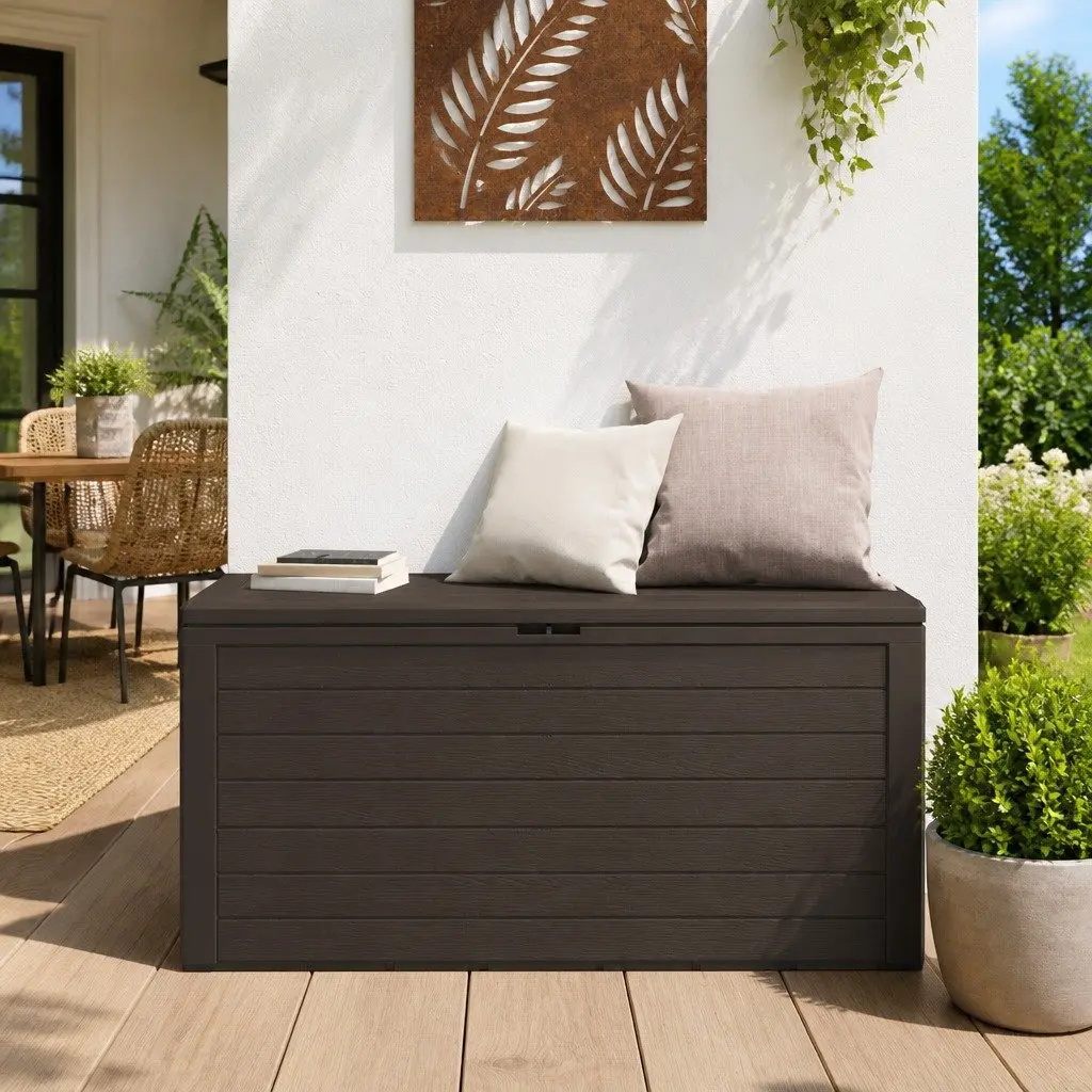 Garden Storage Box Brown Outdoor Patio 116 x 44 x 55 cm