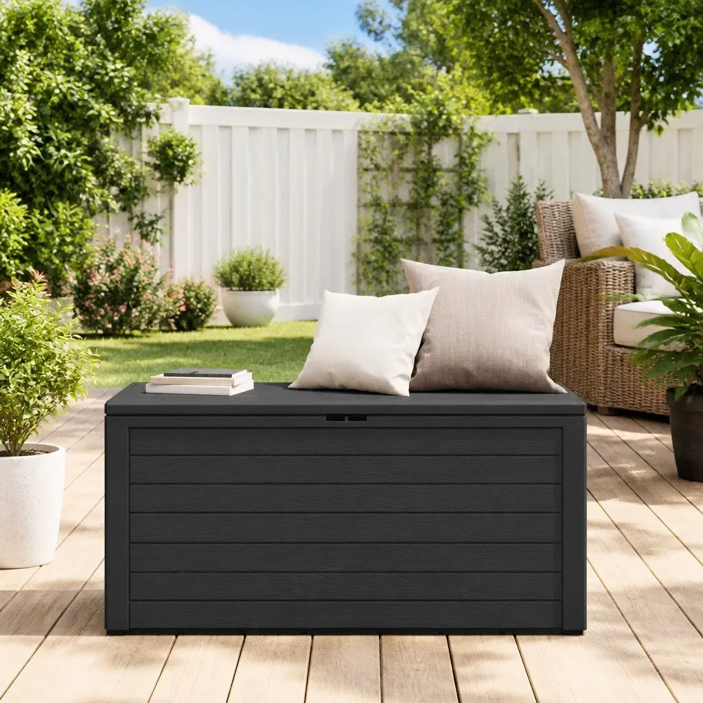 Garden Storage Box Anthracite Durable Polypropylene 116 x 44 x 55 cm Outdoor Patio Deck Furniture Cushion Chest