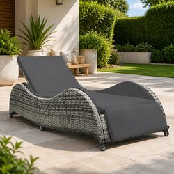 Sun Lounger Outdoor Daybed Poly Rattan Garden Patio Lounge Chair Adjustable