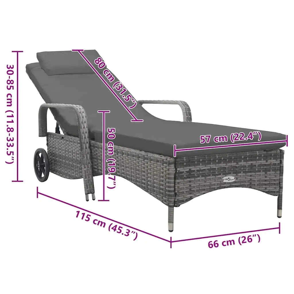 Sun Lounger with Wheels Adjustable Backrest Garden Patio Lounge Chair Anthracite