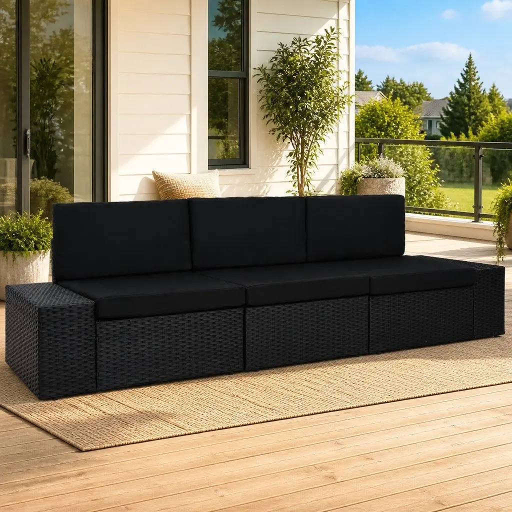 Outdoor Sectional Sofa Weather-Resistant Poly Rattan 3-Seater Garden Lounge Modular Furniture
