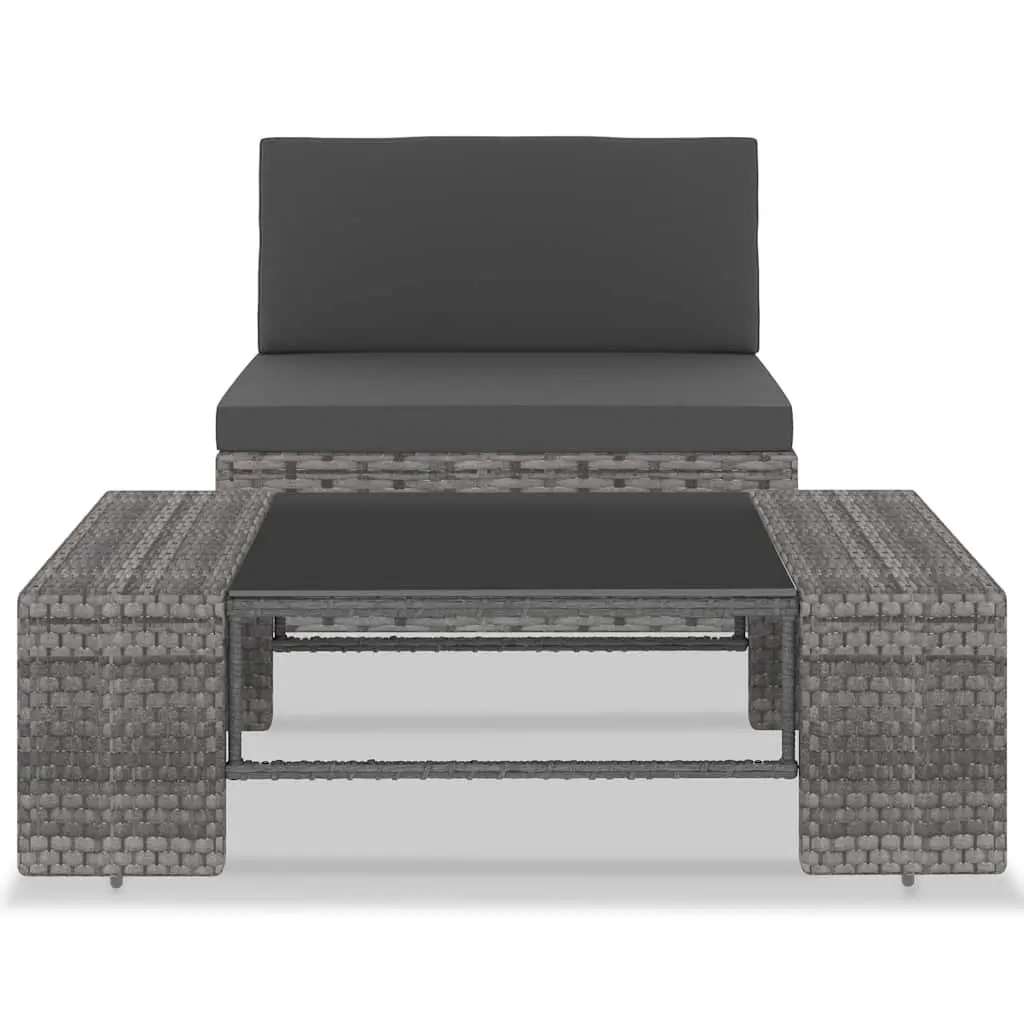 Modular Grey Poly Rattan Garden Lounge Set Outdoor Sectional Sofa with Coffee Table