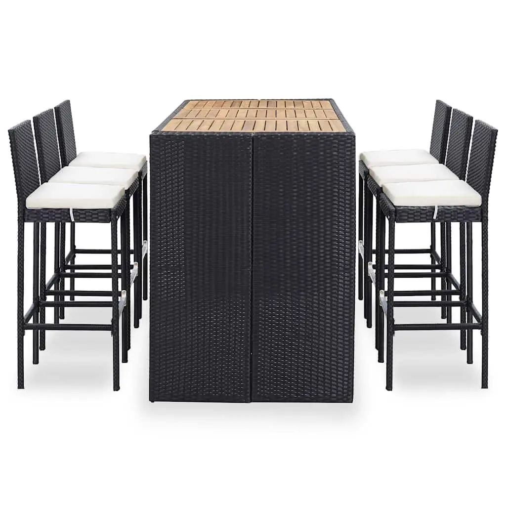 7 Piece Outdoor Bar Set with Cushions Poly Rattan Garden Patio Furniture Black