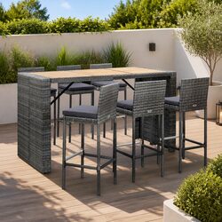 Friendly Grey Poly Rattan Outdoor Bar Set with Cushions