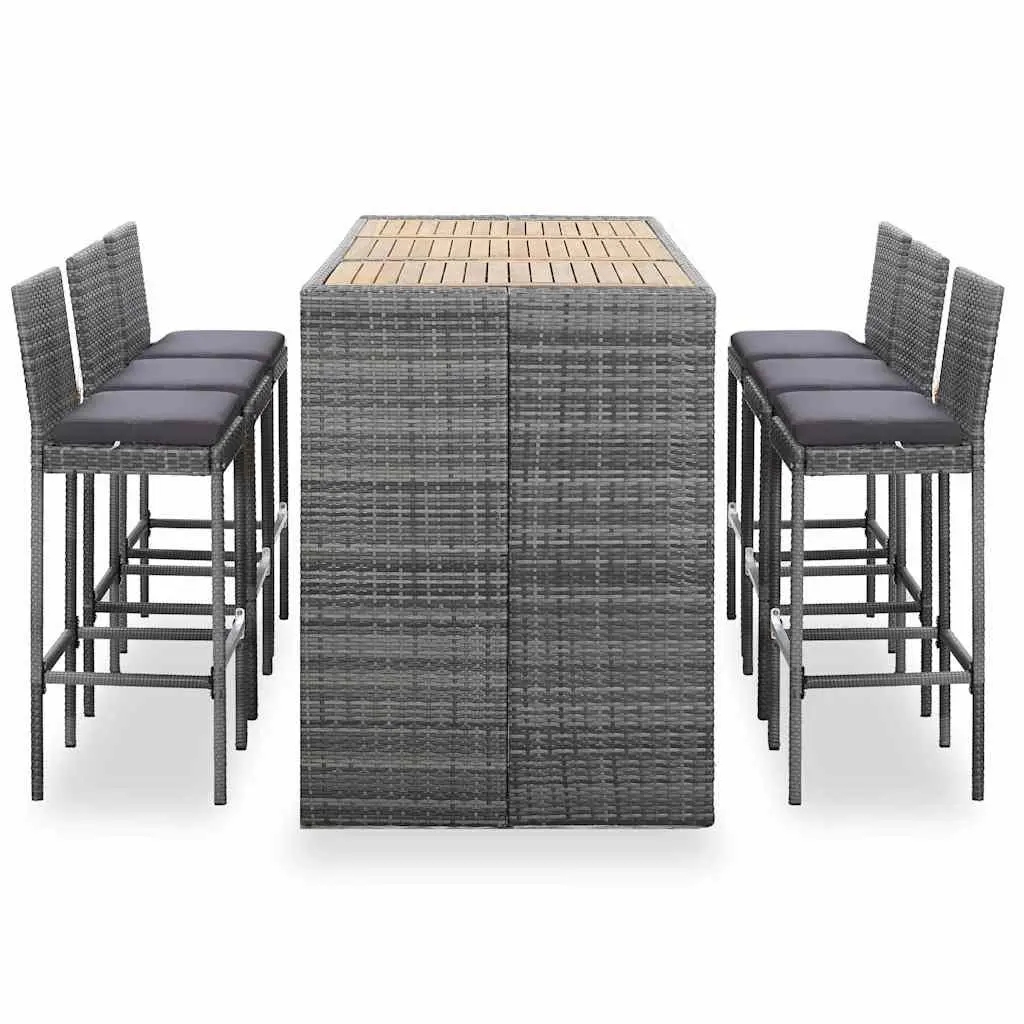 Outdoor Bar Set 7 Piece Grey Poly Rattan Garden Patio Furniture with Cushions