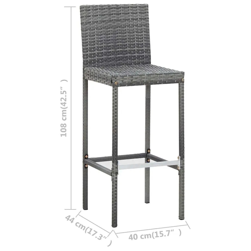 Outdoor Bar Set 7 Piece Grey Poly Rattan Garden Patio Furniture with Cushions