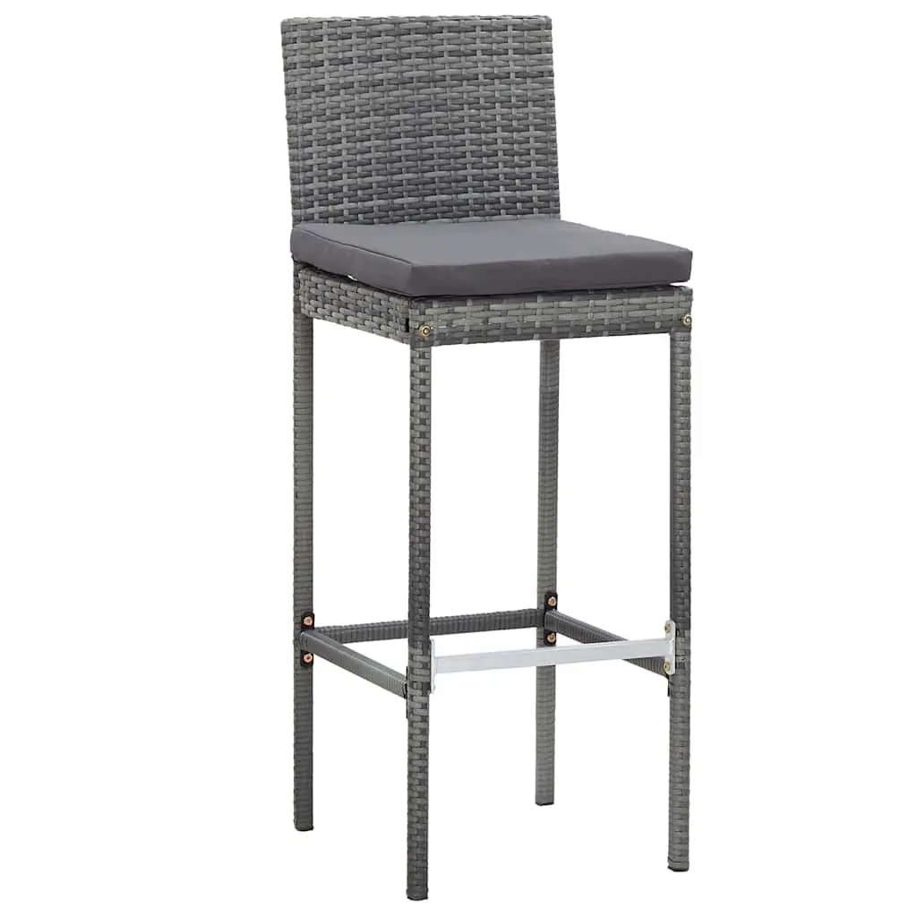 Outdoor Bar Set 7 Piece Grey Poly Rattan Garden Patio Furniture with Cushions