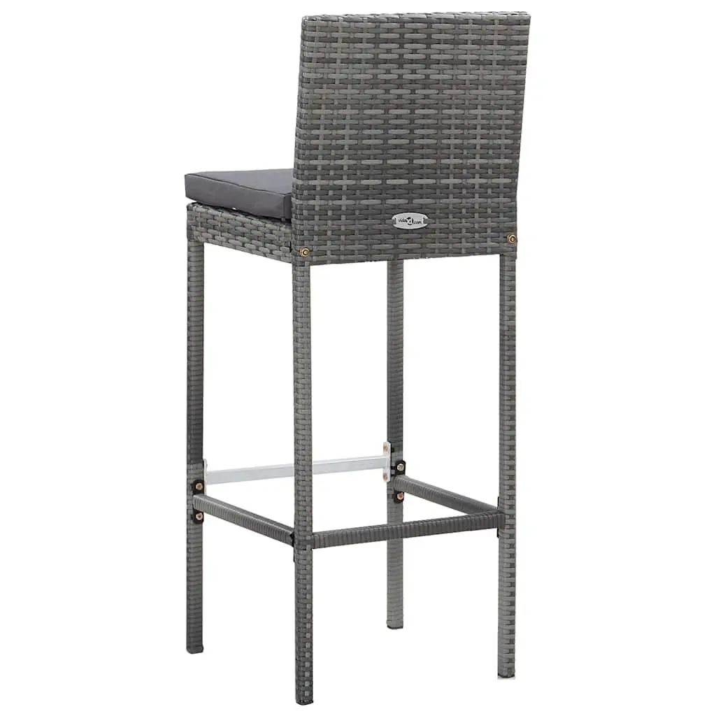 Outdoor Bar Set 7 Piece Grey Poly Rattan Garden Patio Furniture with Cushions