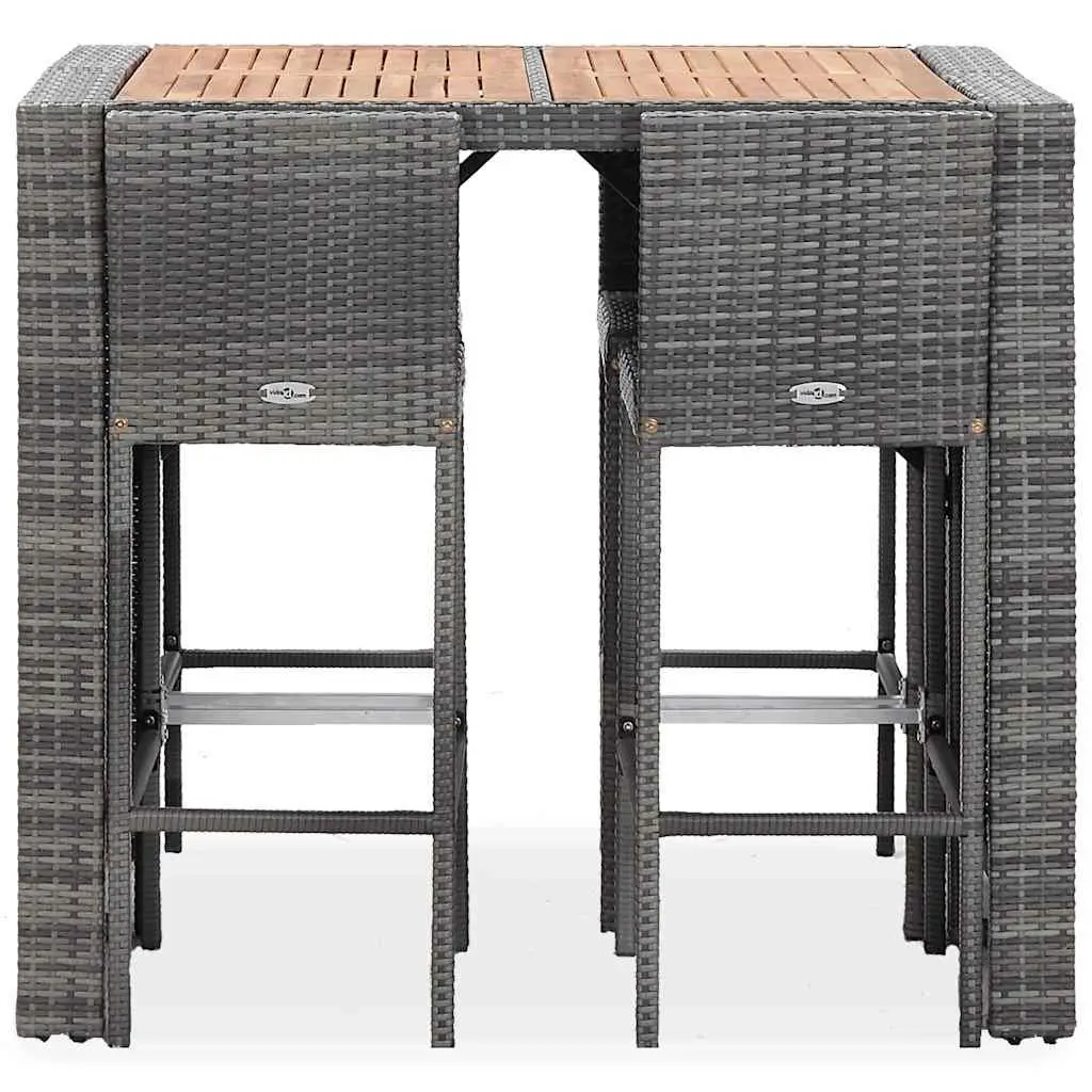Outdoor Bar Set 5 Piece Poly Rattan Acacia Wood Patio Furniture Grey