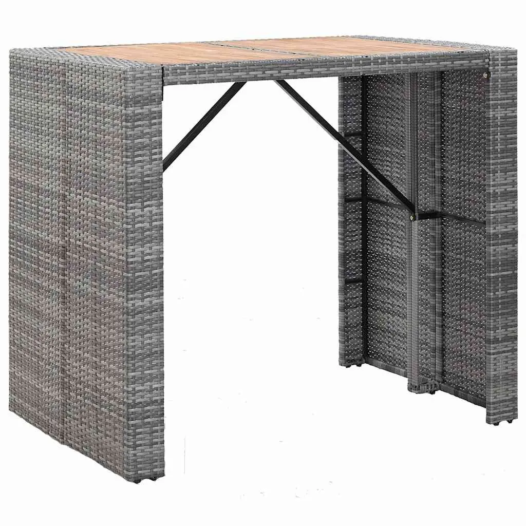 Outdoor Bar Set 5 Piece Poly Rattan Acacia Wood Patio Furniture Grey