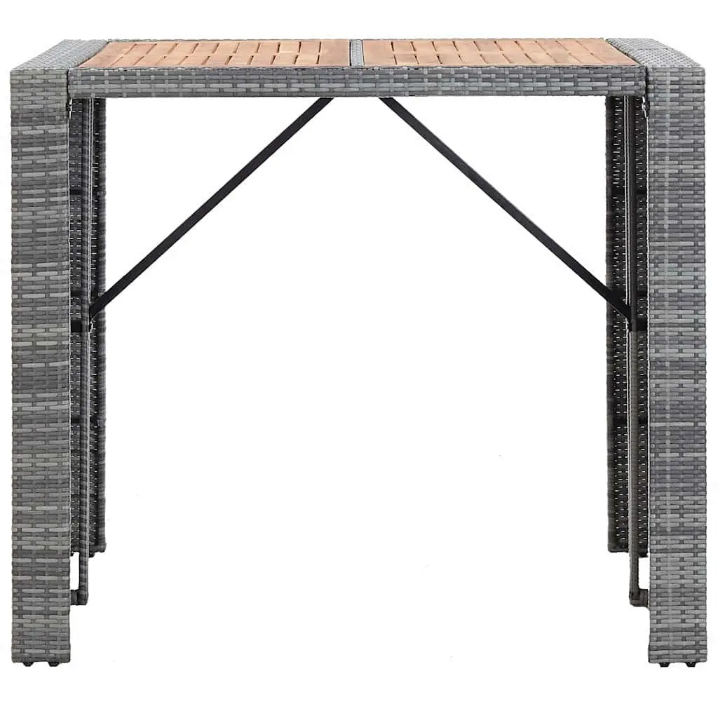 Outdoor Bar Set 5 Piece Poly Rattan Acacia Wood Patio Furniture Grey