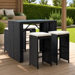 Outdoor Bar Set 5 Piece Poly Rattan Glass Top Table Stools Patio Furniture