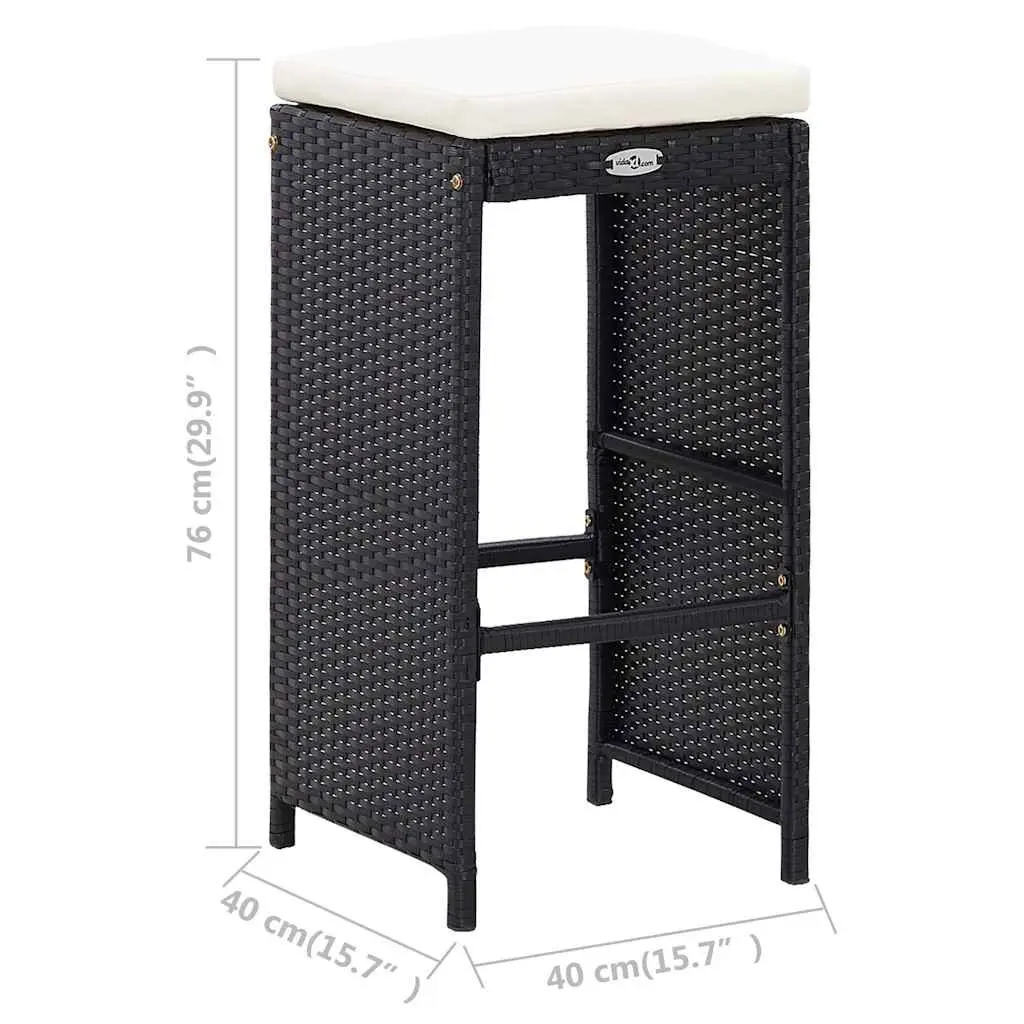 5 Piece Patio Furniture Set with Glass Top Table and Stools Water-Resistant Poly Rattan in Black