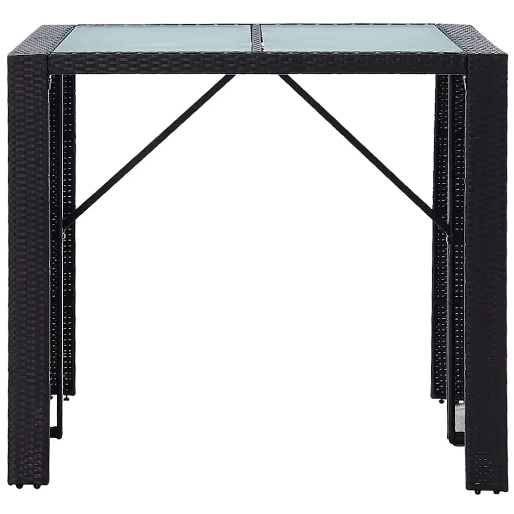 5 Piece Patio Furniture Set with Glass Top Table and Stools Water-Resistant Poly Rattan in Black