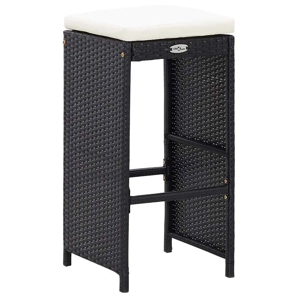 5 Piece Patio Furniture Set with Glass Top Table and Stools Water-Resistant Poly Rattan in Black