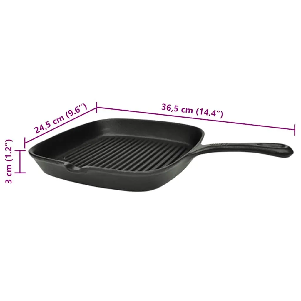 Cast Iron Grill Pan Ribbed Non-Stick Cooking Surface 24x23cm