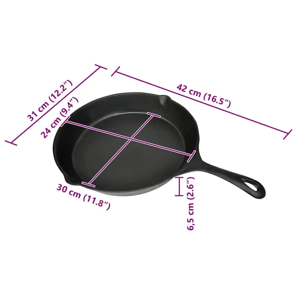Cast Iron Grill Pan 30cm Round Flat Bottom BBQ Skillet Cooking Griddle Non-Stick
