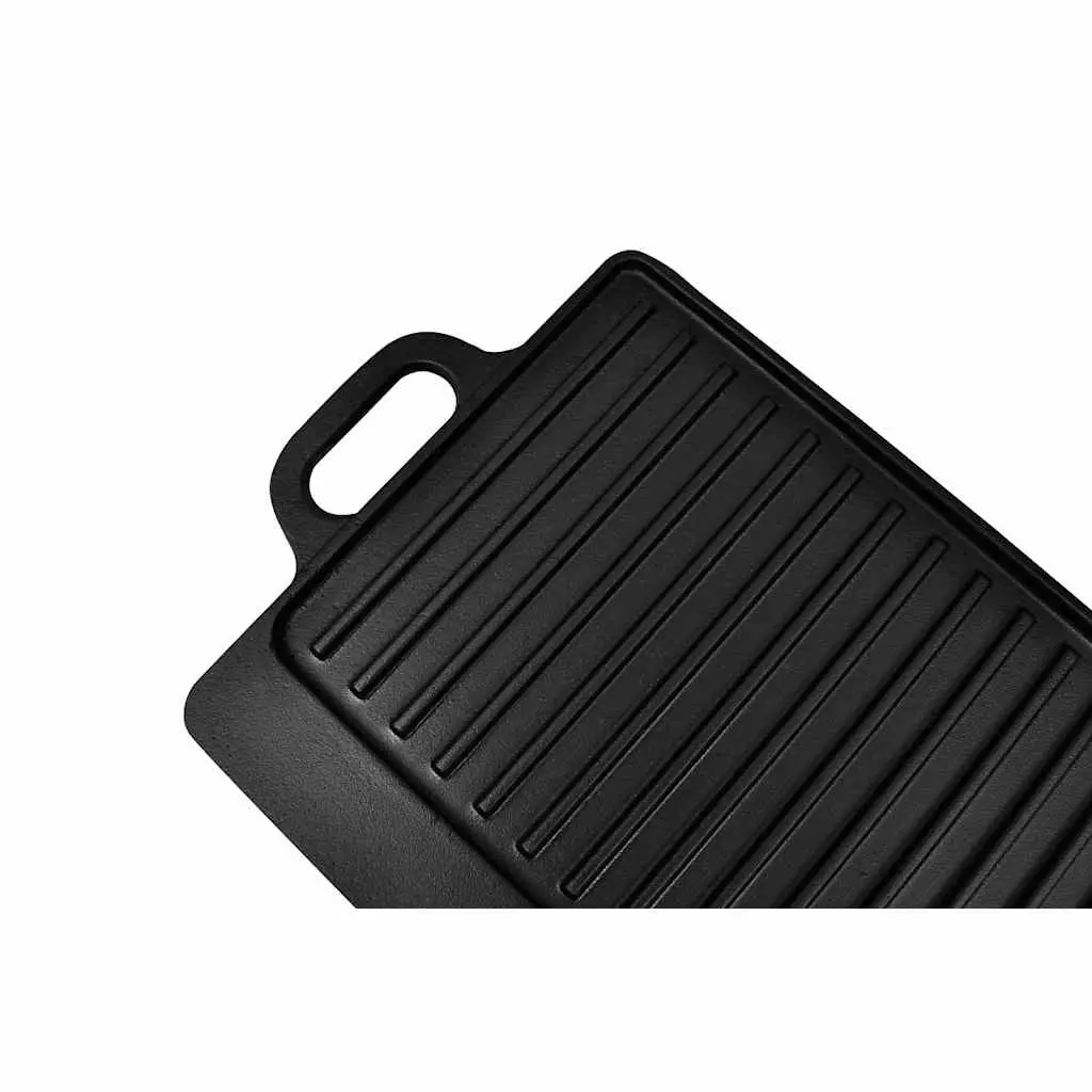 Cast Iron Reversible Griddle Grill Plate Set of 2 BBQ Pizza Platter Double Sided