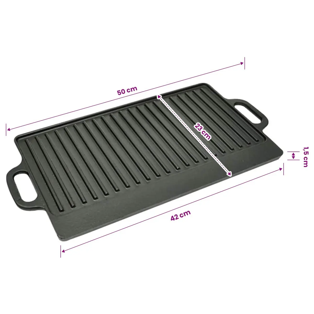 Cast Iron Reversible Griddle Grill Plate Set of 2 BBQ Pizza Platter Double Sided