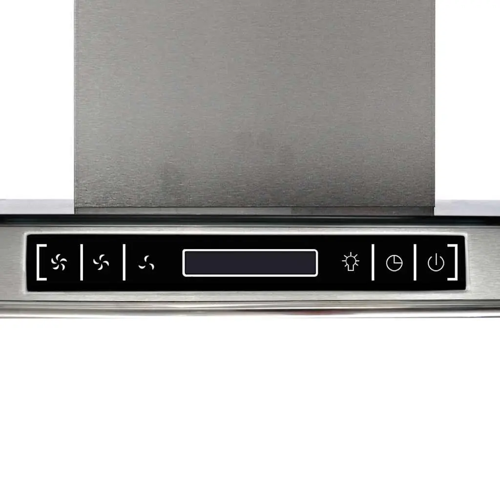 Island Mount Range Hood LCD Display Touch Control Silver Kitchen Extractor Fan