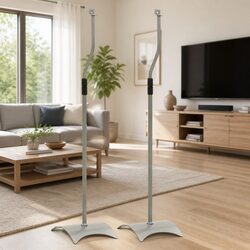 Speaker Stand Pair Adjustable Height Silver Audio Studio Home System Mount